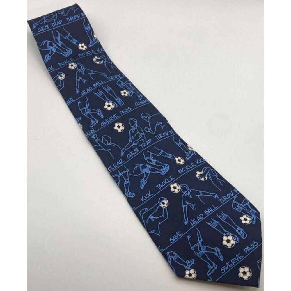 Nicole Miller Soccer Tie Dark Blue 100% Silk Players Coach Practice‎ Moves